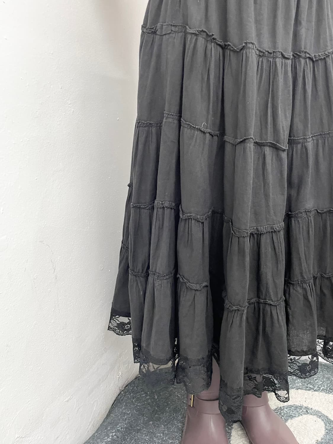 블랙 레이스 캉캉 롱 스커트 상품이미지3