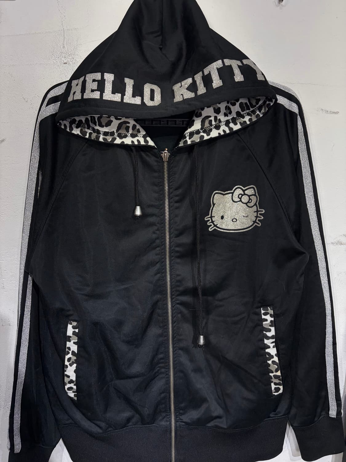 JPN 일본 빈티지 헬로키티 레오파드 호피 갸루 빅로고 져지 후드집업 M 상품이미지7