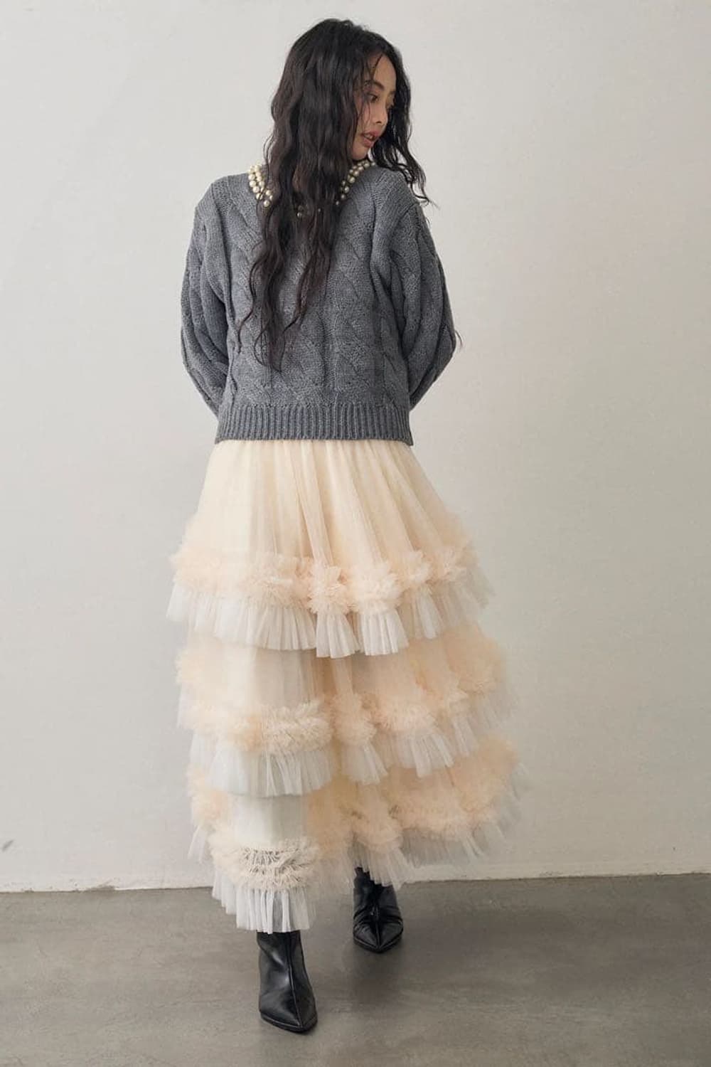 배색 프릴 티어드 밴딩 스커트 여성free 상품이미지2