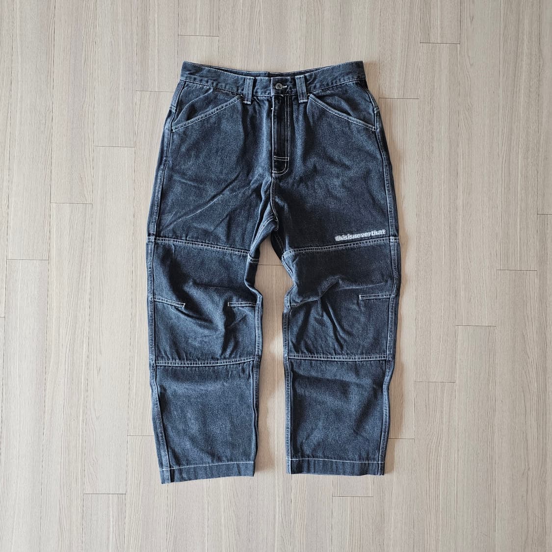 33 34 L 디스이즈네버댓 스티치 블랙 와이드 청바지 (길이수선)3회착 상품이미지1