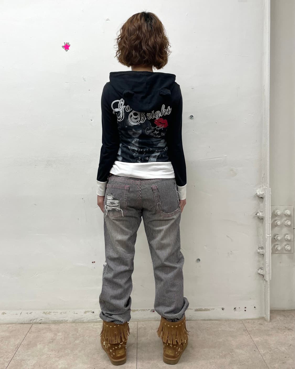 Cat Lips Girl Black Hood Zip-Up 상품이미지8