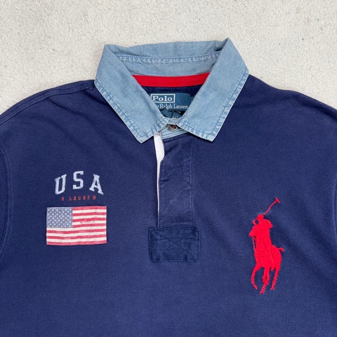 RALPH LAUREN 빅포니 USA 럭비 반팔 셔츠 네이비 상품이미지3