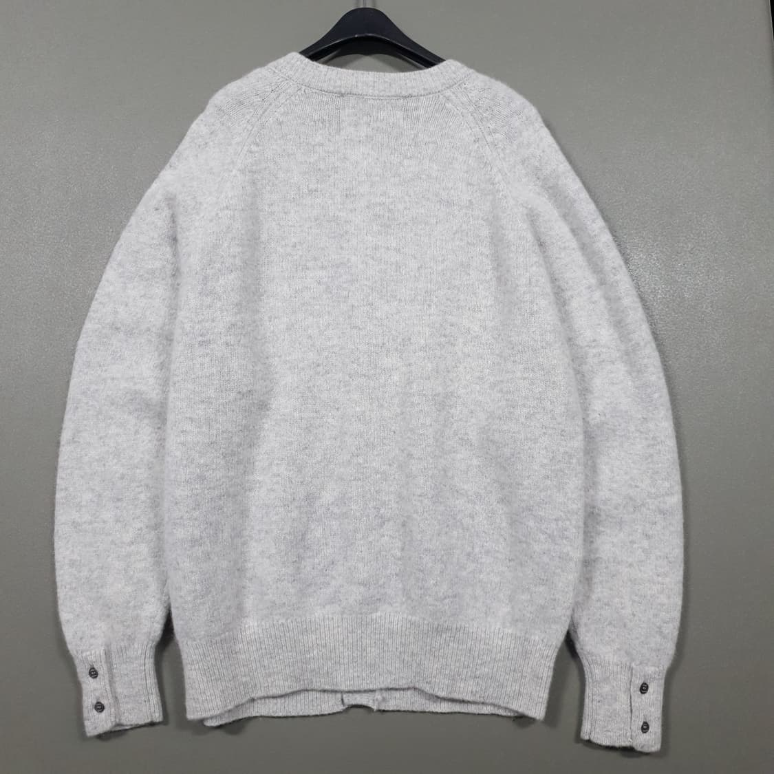 XL) 니티드 쉐기독 울 100% 라운드 니트 가디건 멜란지 그레이 상품이미지9