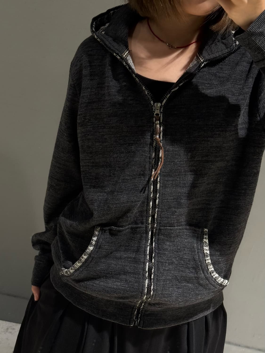 pattern mix detail full hood zip-up 상품이미지2