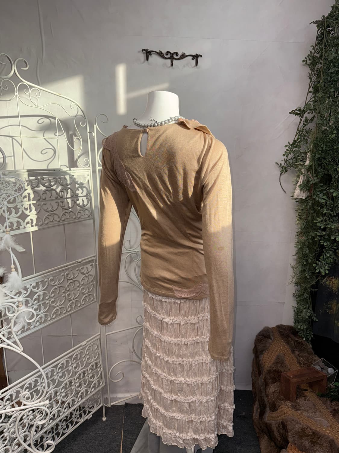 Pink beige fairy ruffle lace long sleeve 상품이미지9