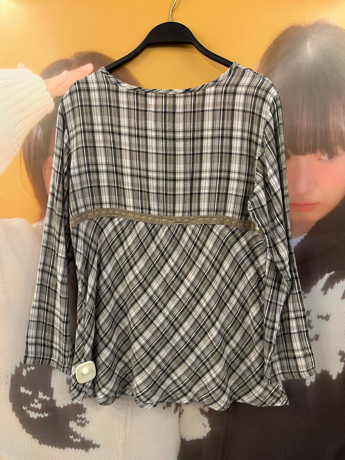 VINTAGE 빈티지 그린체크 모리 블라우스 상품이미지4