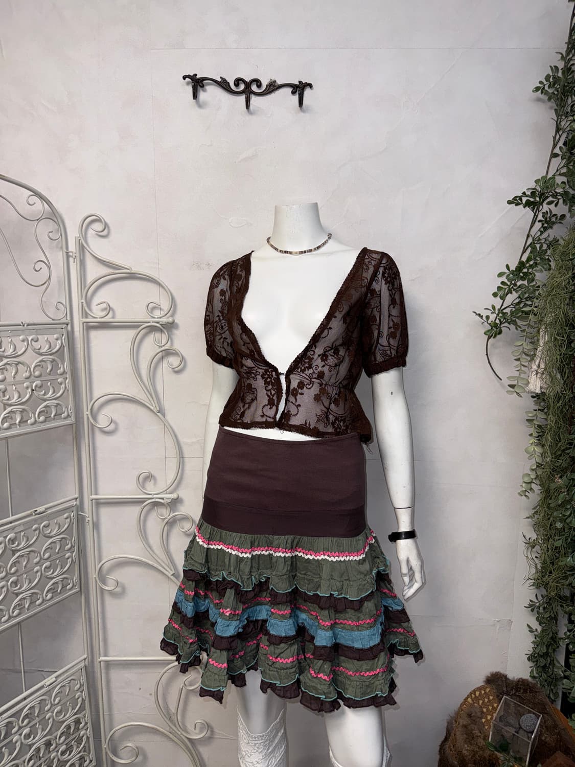 Melrose dark brown ethnic floral 가디건 상품이미지1