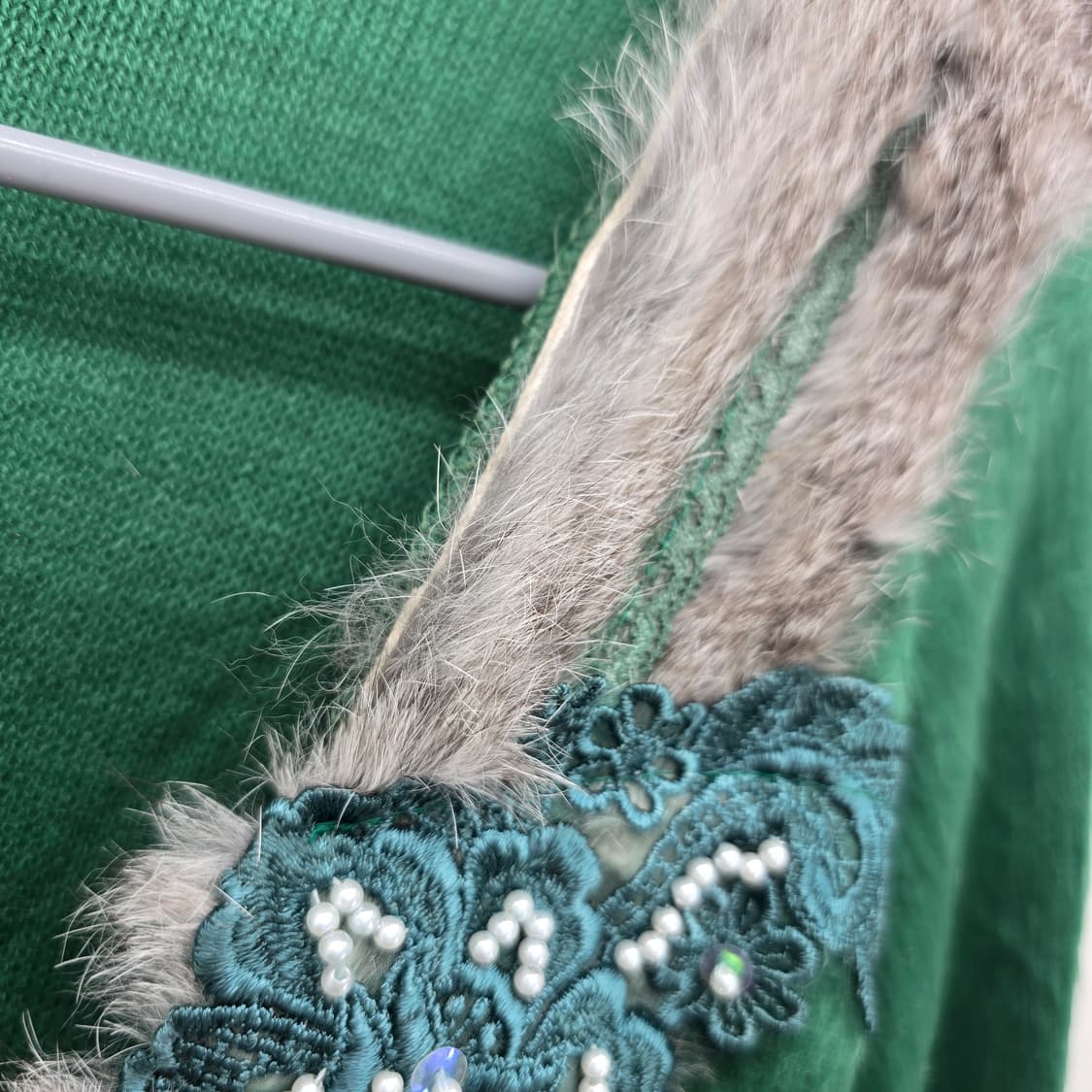 fox 그린 퍼 장식 긴팔 니트 Y2K 일본빈티지 상품이미지6