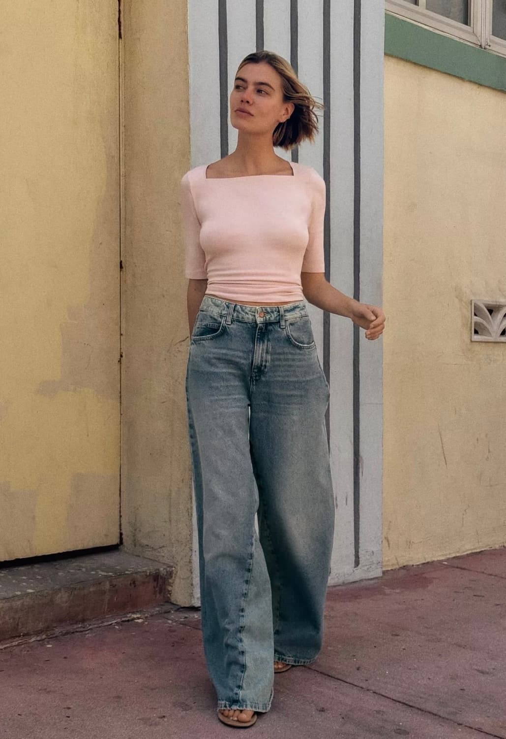 ZARA 자라 스퀘어넥 티셔츠 핑크 상품이미지2