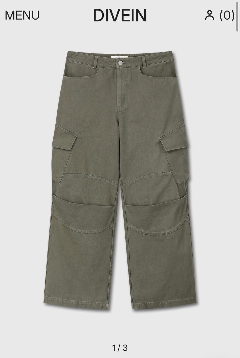 구매))다이브인x무민서 베른 워시드카고팬츠 카키색 상품이미지1
