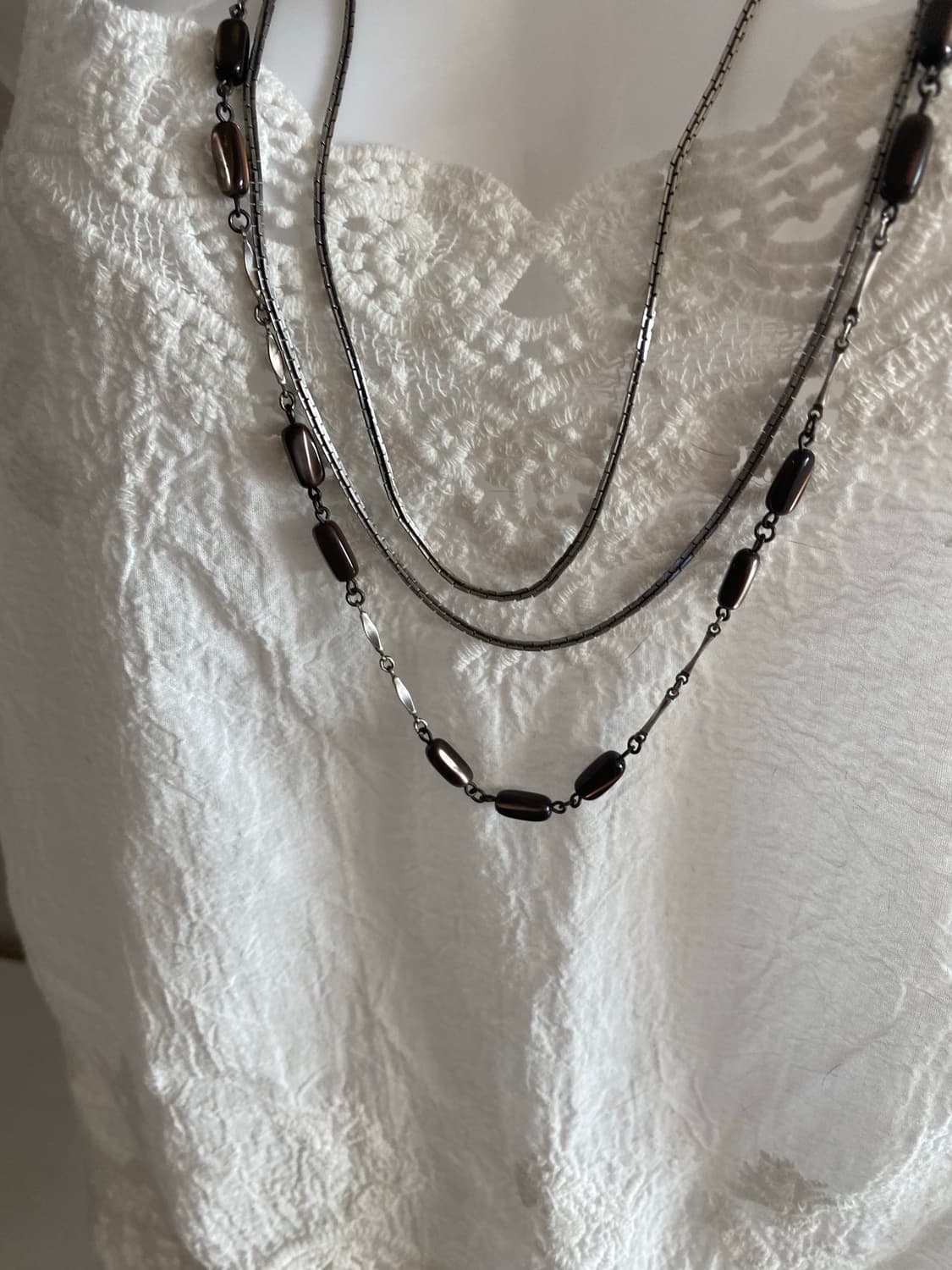 빈티지 브라운 비즈 3중 레이어드 네크리스 목걸이  상품이미지2