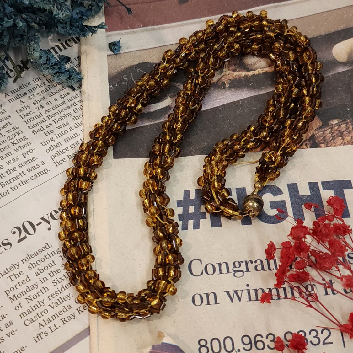 90s 프랑스 빈티지 목걸이 앰버 브라운 비즈 목걸이 빈티지 쥬얼리 상품이미지2