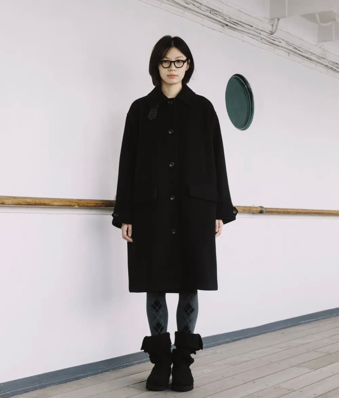 오헤시오 CHECK WOOL LONG COAT, BLACK 상품이미지1