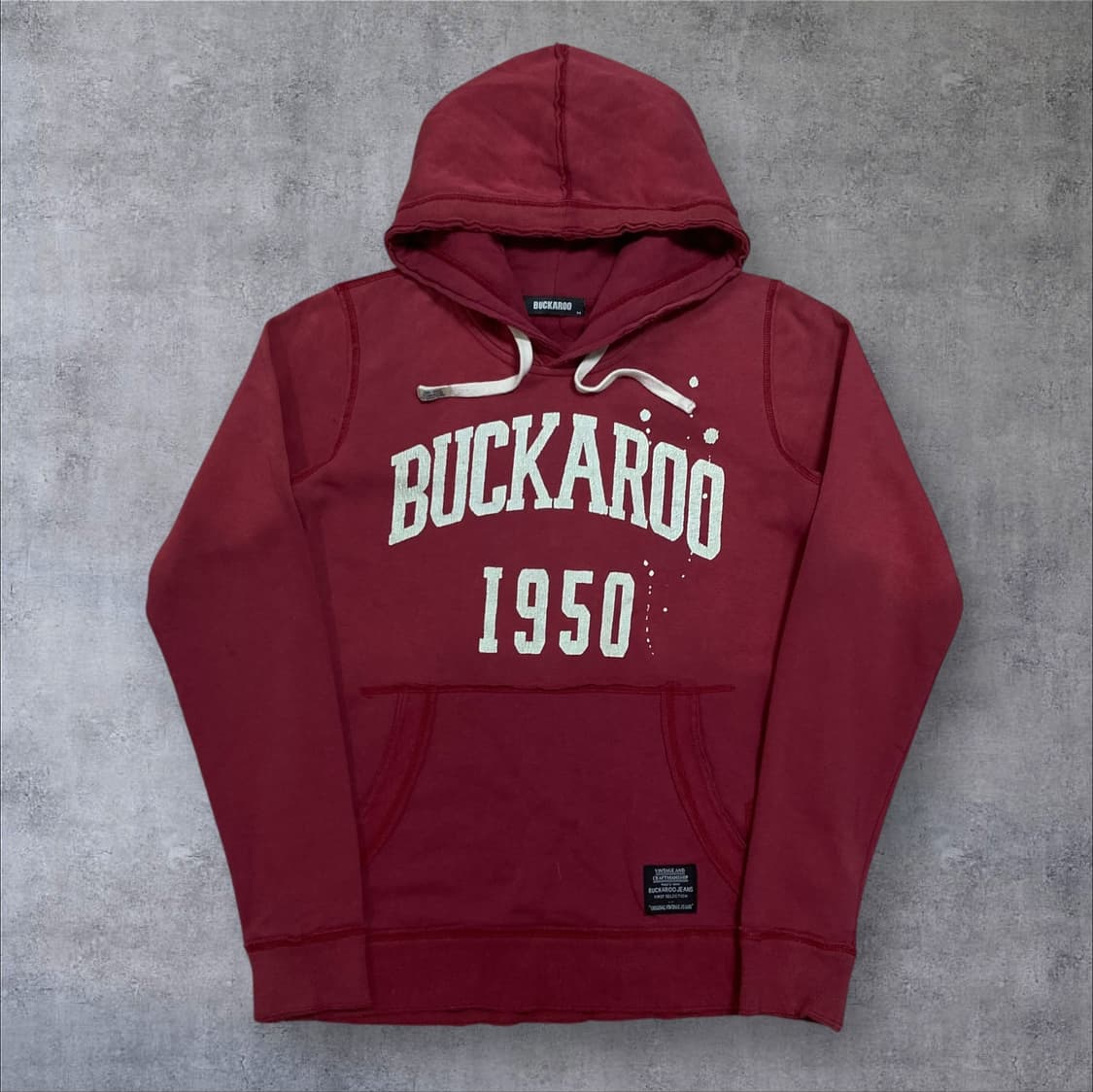 버커루 y2k 스펠아웃 빅로고 빈티지 워싱 버건디 후드티 상품이미지1