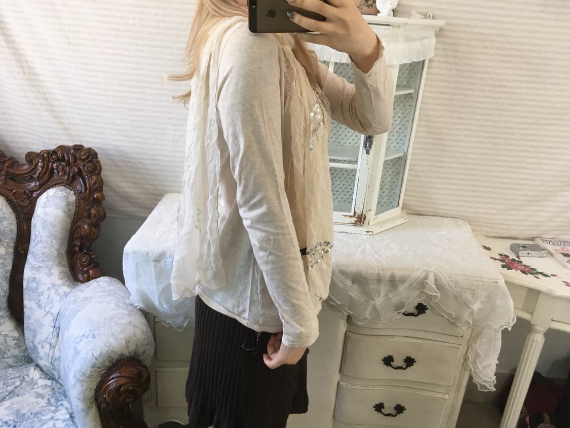 빈티지 핑크베이지 레이스 히메 롱슬리브 상품이미지5