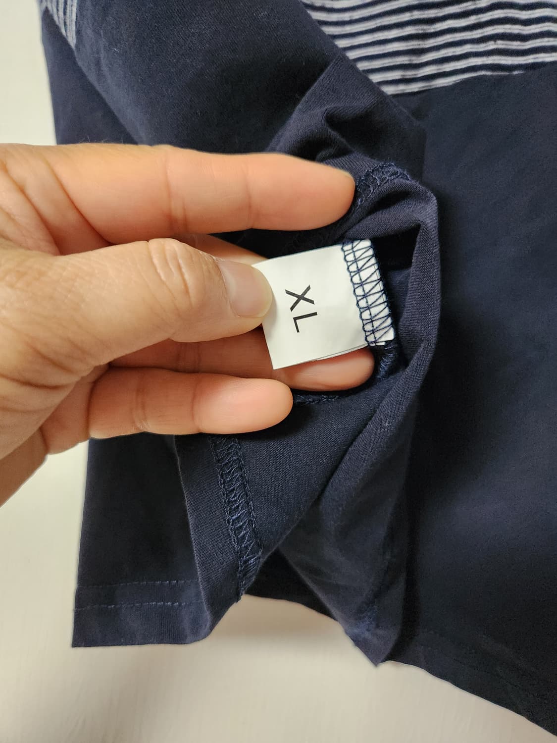 스트라이프 후드 반팔 티셔츠 네이비 XL 상품이미지3