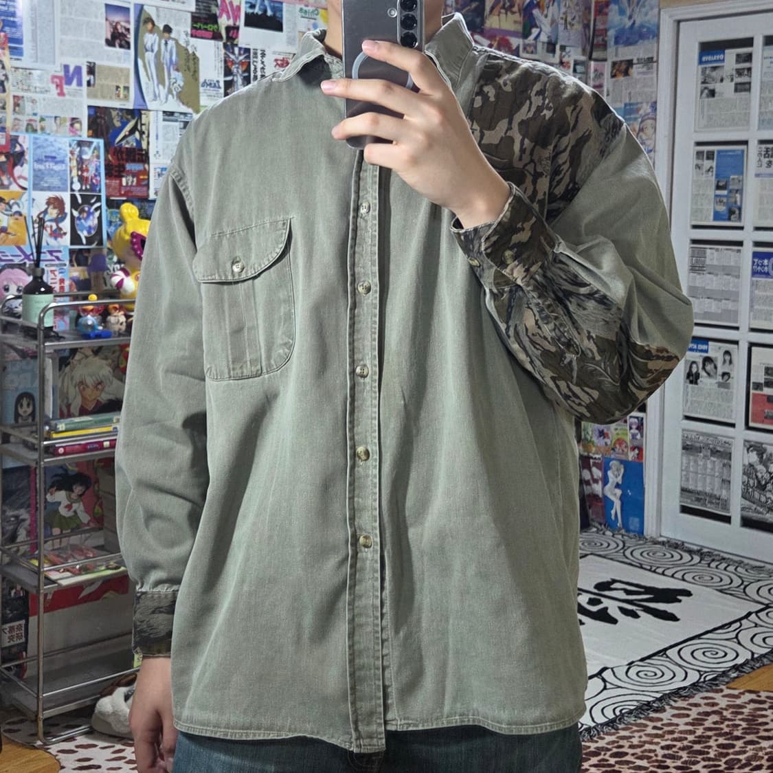 빈티지 리얼 트리 밀리터리 패치워크 코튼 셔츠 상품이미지1