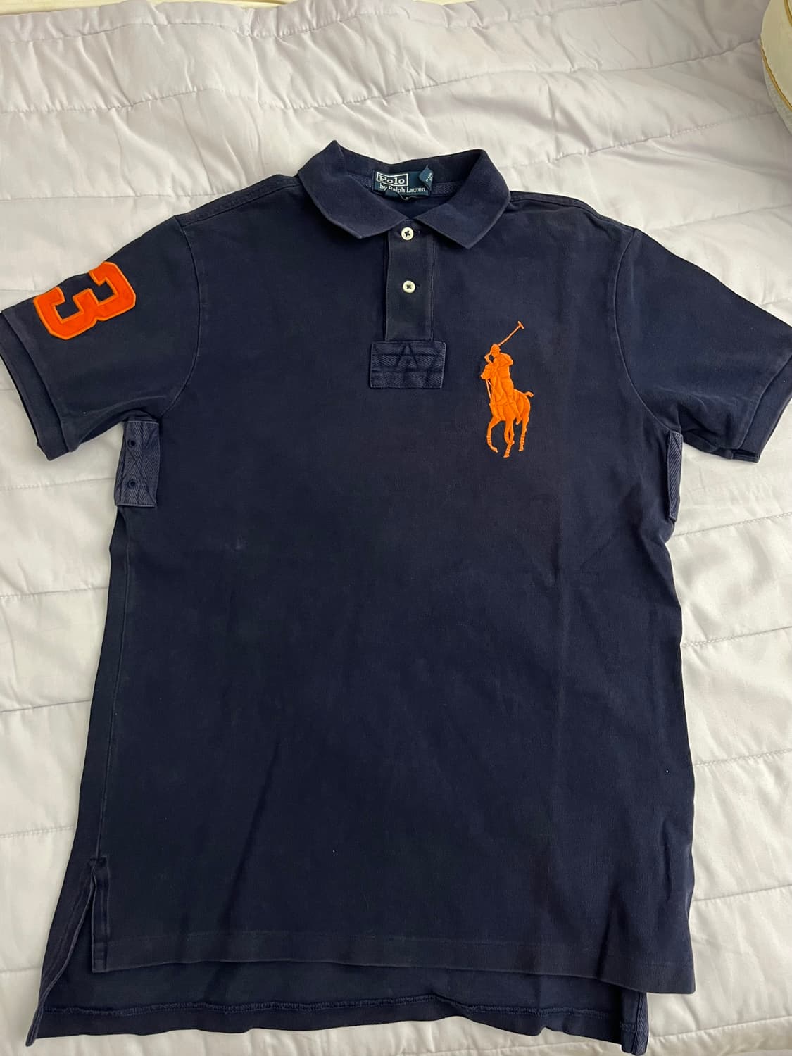 폴로 네이비 커스텀핏 빅포니백넘버 반팔 카라 티 M 상품이미지10