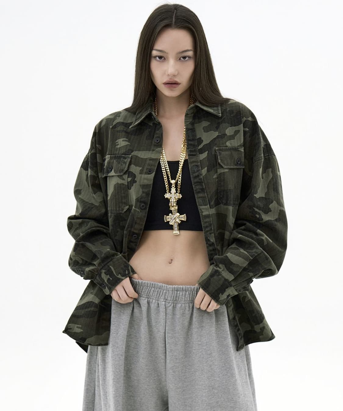 테이크이지 자이언트핏 카모 셔켓 자켓 카모 카키 L 상품이미지1