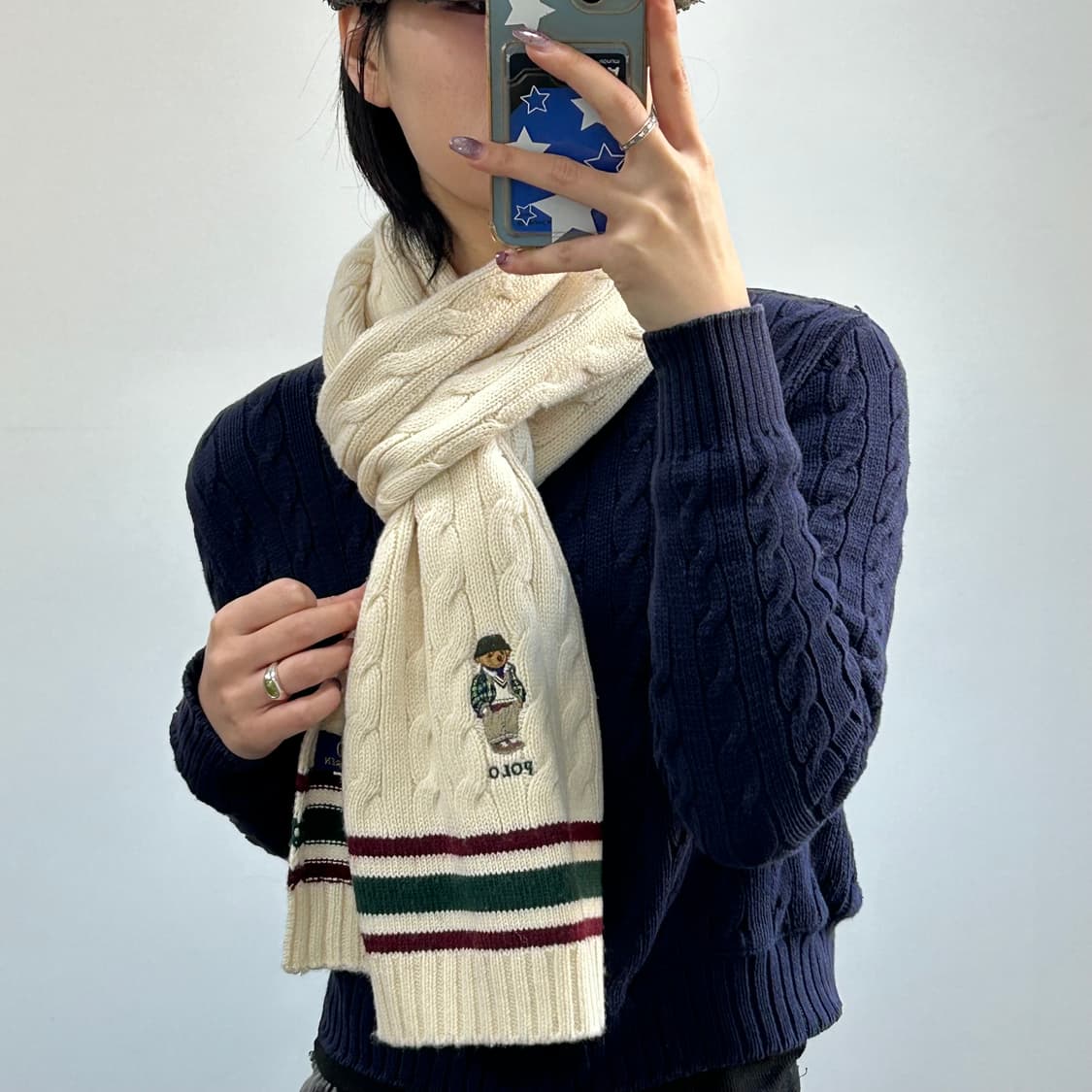 Polo 폴로 베어로고 아이보리 케이블 니트 목도리 상품이미지2