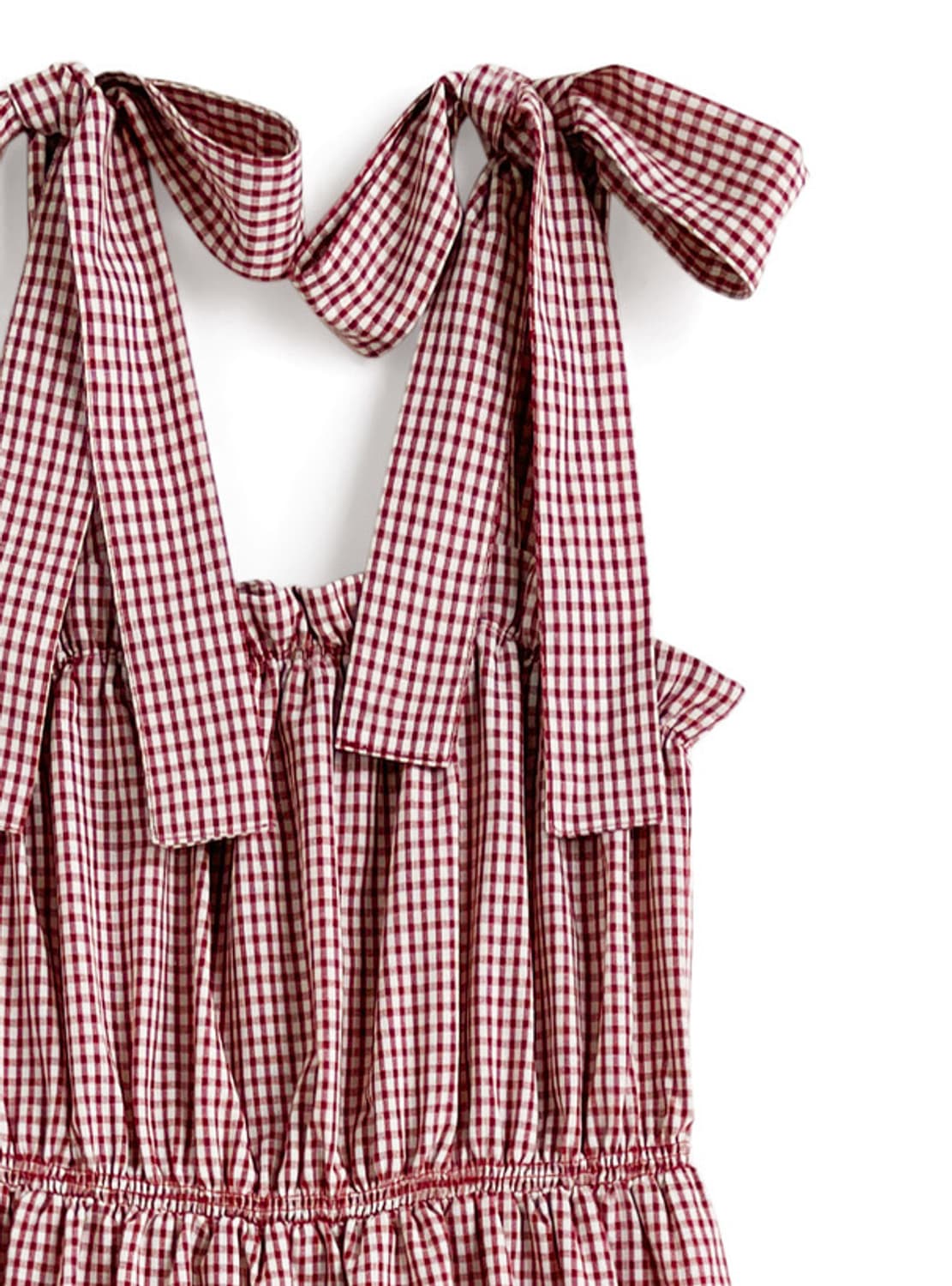 GRL)체크 무늬 숄더 리본 원피스 (레드) 상품이미지2