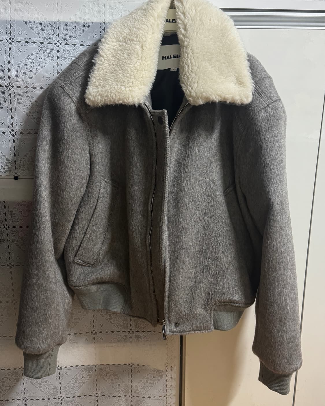 알렌느 알파카 시어링 카라 블루종 그레이시 베이지 1사이즈 상품이미지2