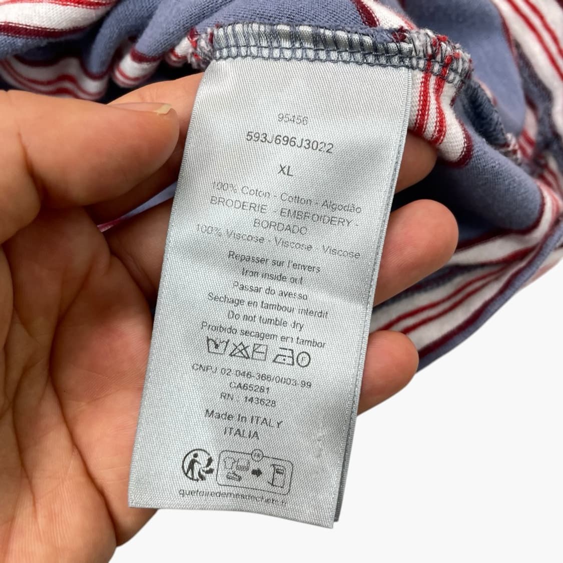 디올 Dior 스트라이프 자수 로고 반팔 티셔츠 XL 상품이미지6