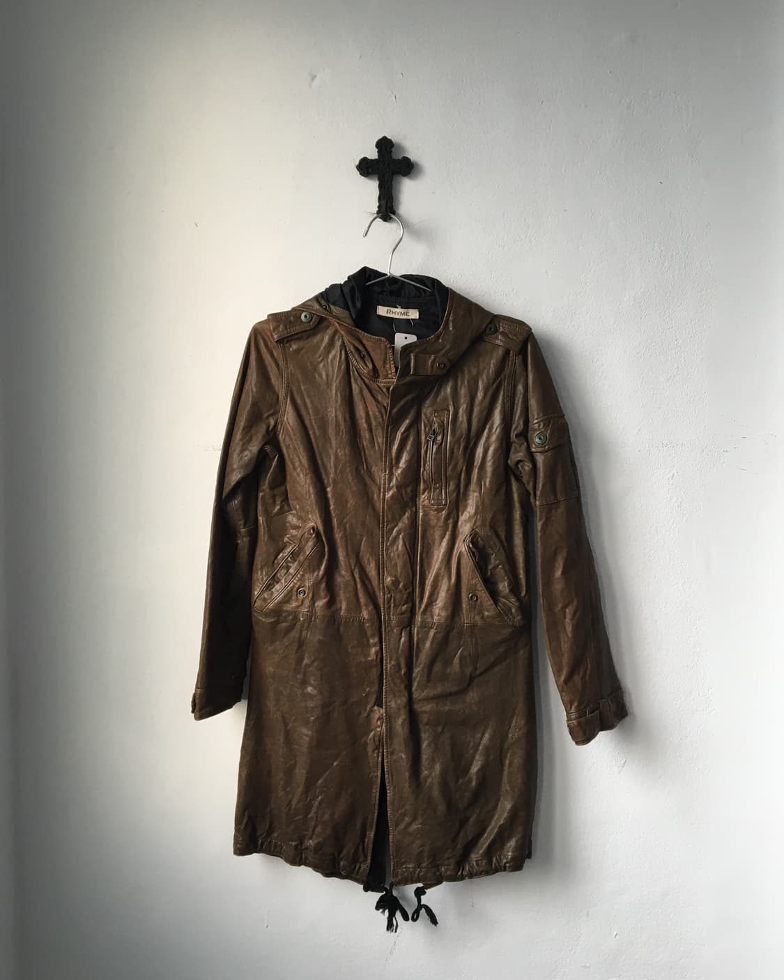 High neck long hood leather jacket 상품이미지2