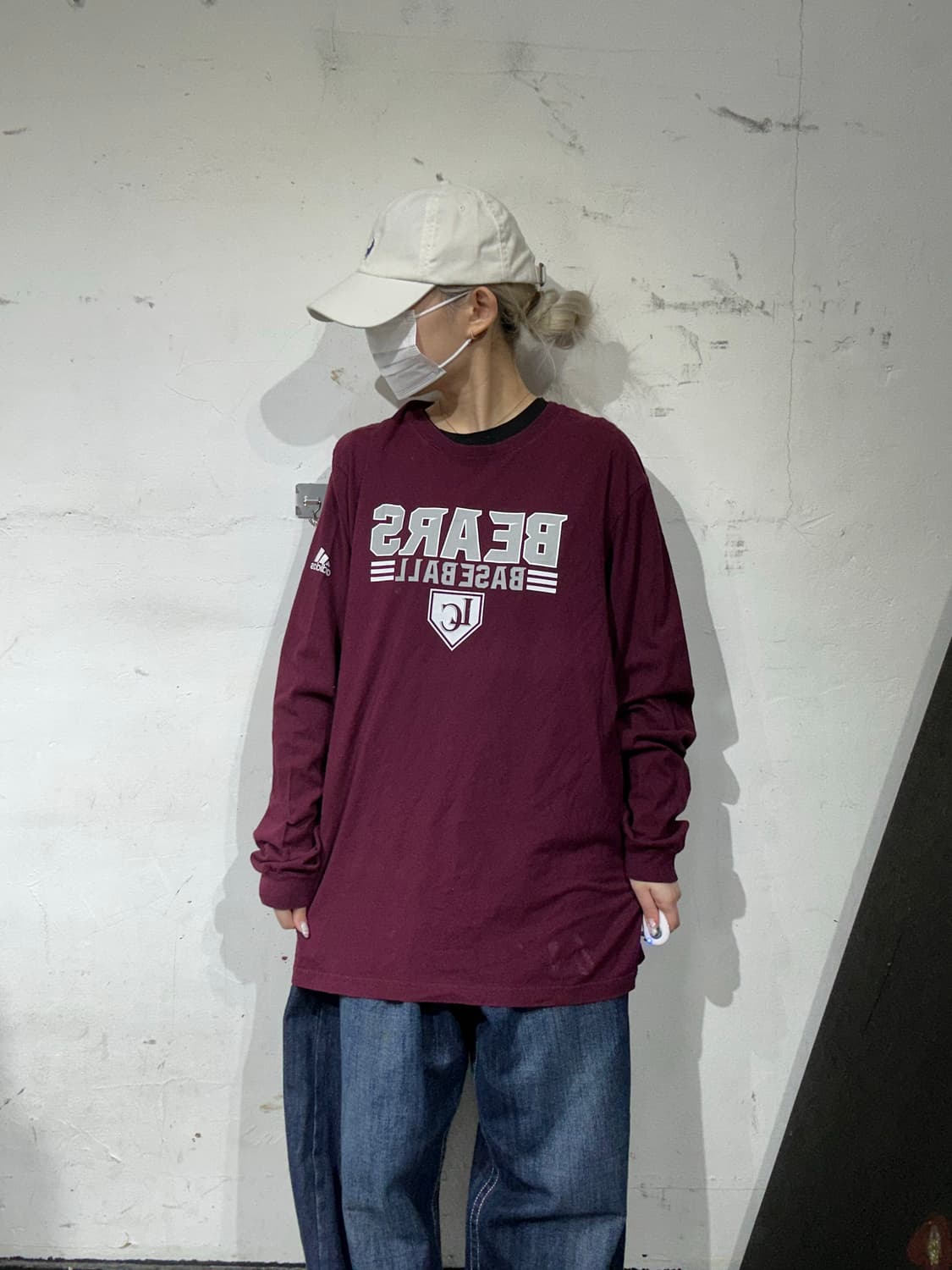 아디다스 버건디 팥죽 빅 로고 프린팅 롱슬리브 긴팔티  상품이미지2