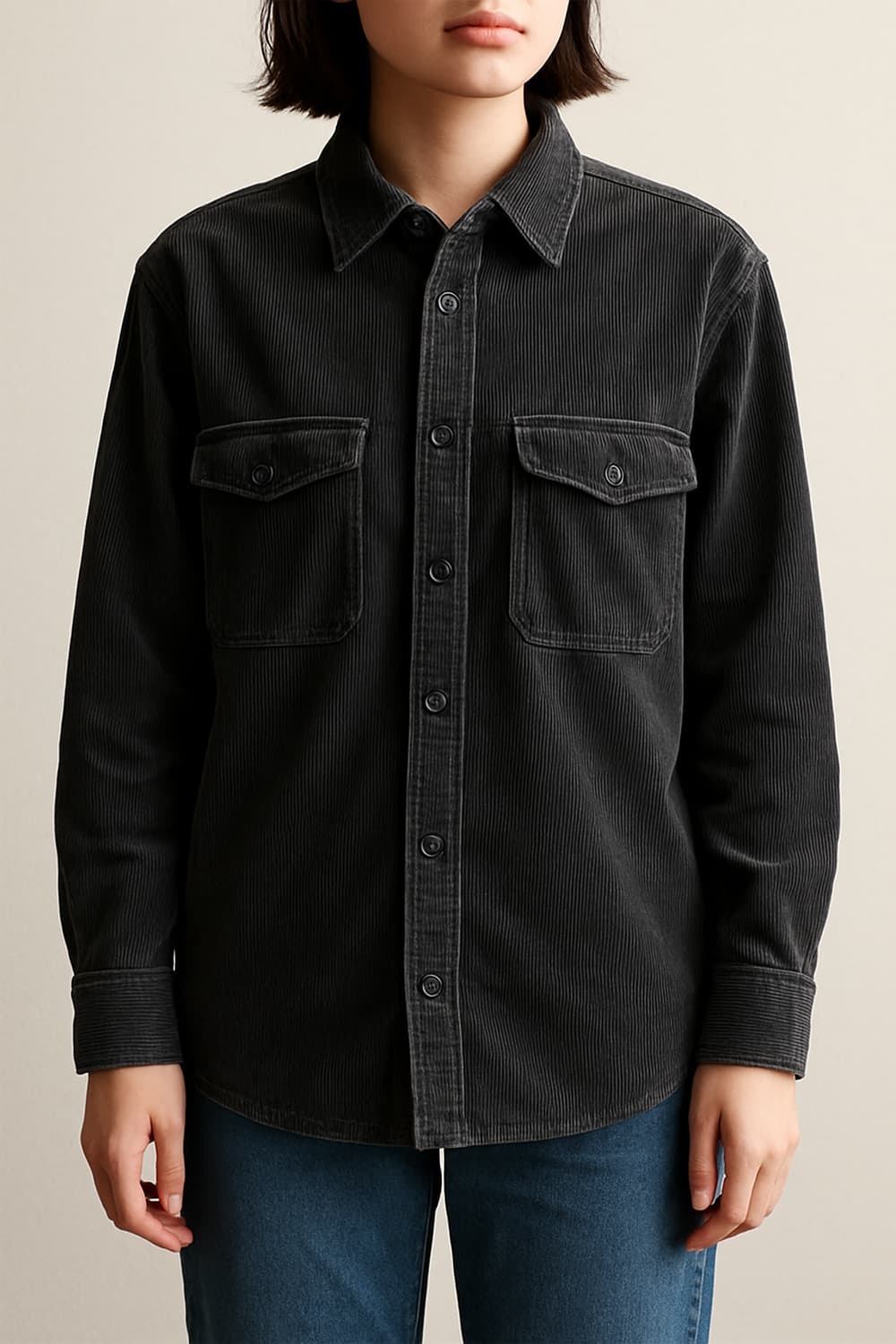 유니클로 차콜 코듀로이 겨울셔츠자켓 M 키작녀핏(소매길이 56cm로 수선 상품이미지1