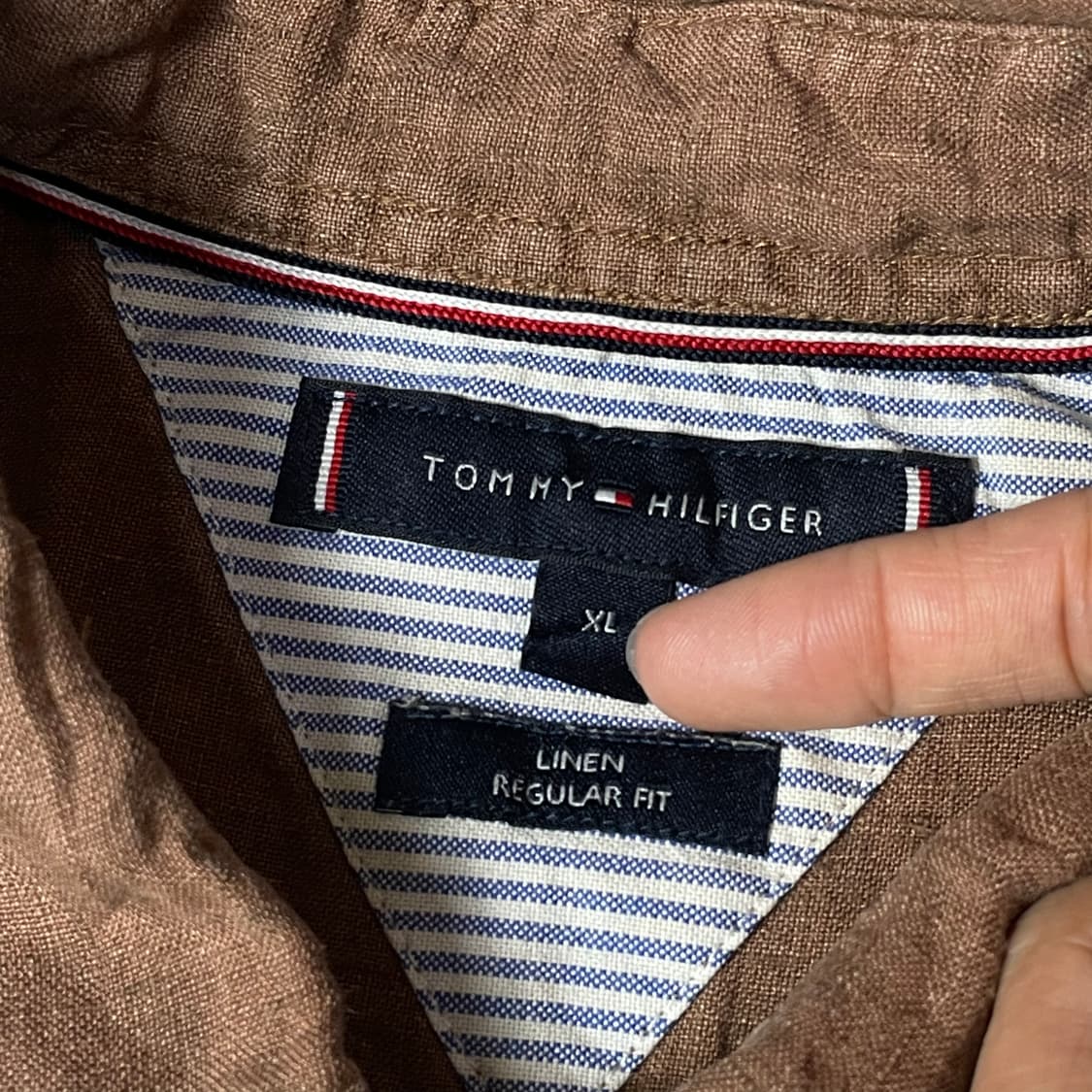 타미힐피거 브라운 린넨 반팔 셔츠 XL 상품이미지4