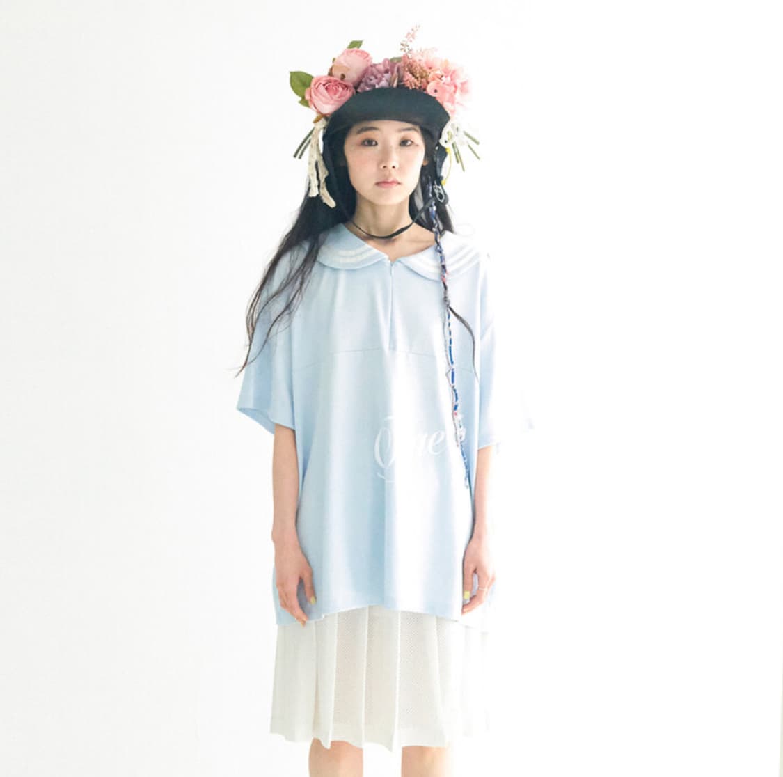 sailor collar mesh loose top 상품이미지1