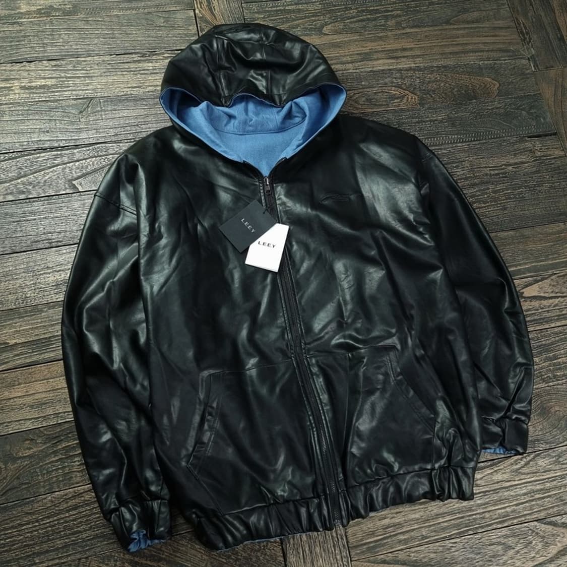 [LEEY](새상품) 리버시블 오버핏 레더 데님 후드 자켓 M18253 상품이미지1