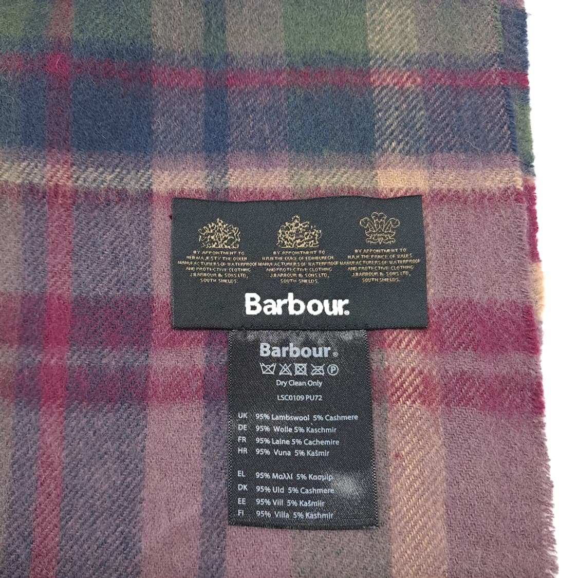 MX238 바버 버건디와인 타탄체크 램스울 캐시미어 목도리 머플러 상품이미지4