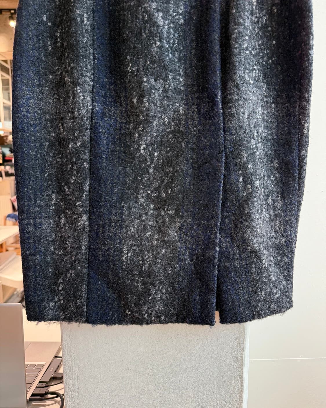 프라다 블루 그레이 체크 울 미디스커트  상품이미지7