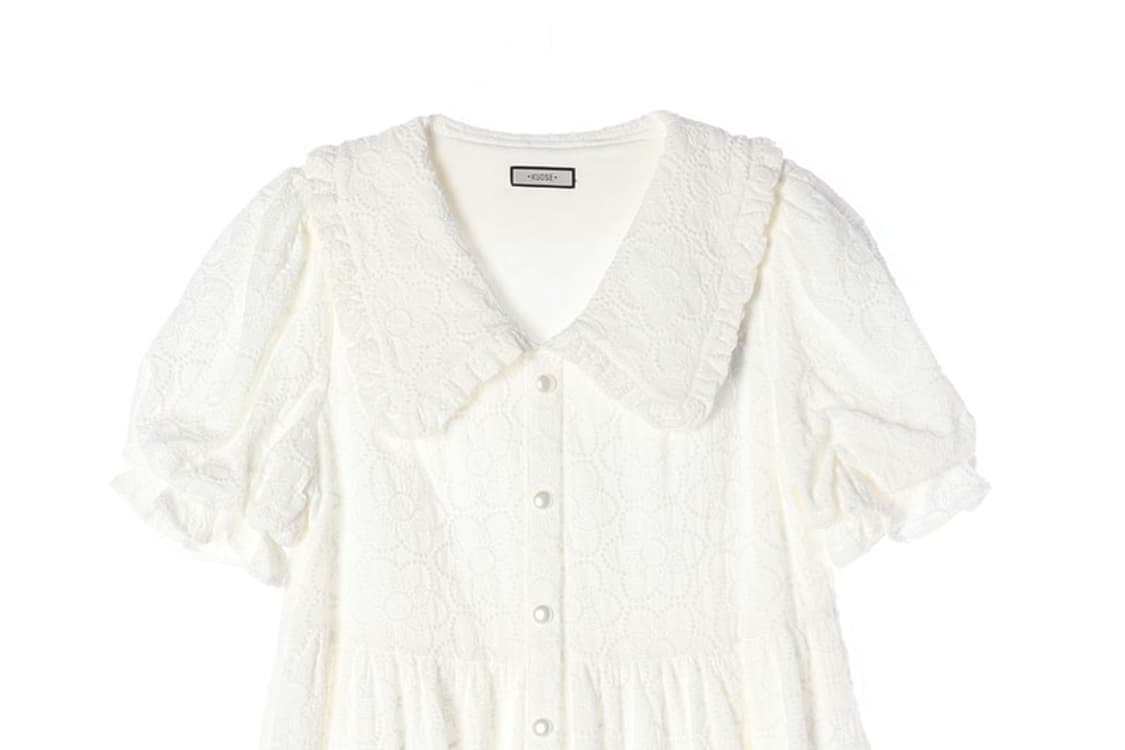 KUOSE 퓨어 화이트 코튼 펀칭 아일렛 롱 원피스 상품이미지3