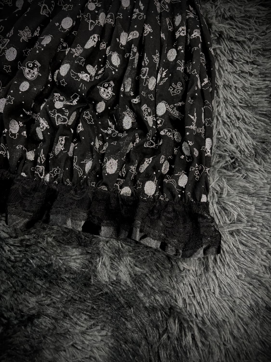 해골 패턴 밑단 레이스 캉캉 숏스커트 상품이미지4