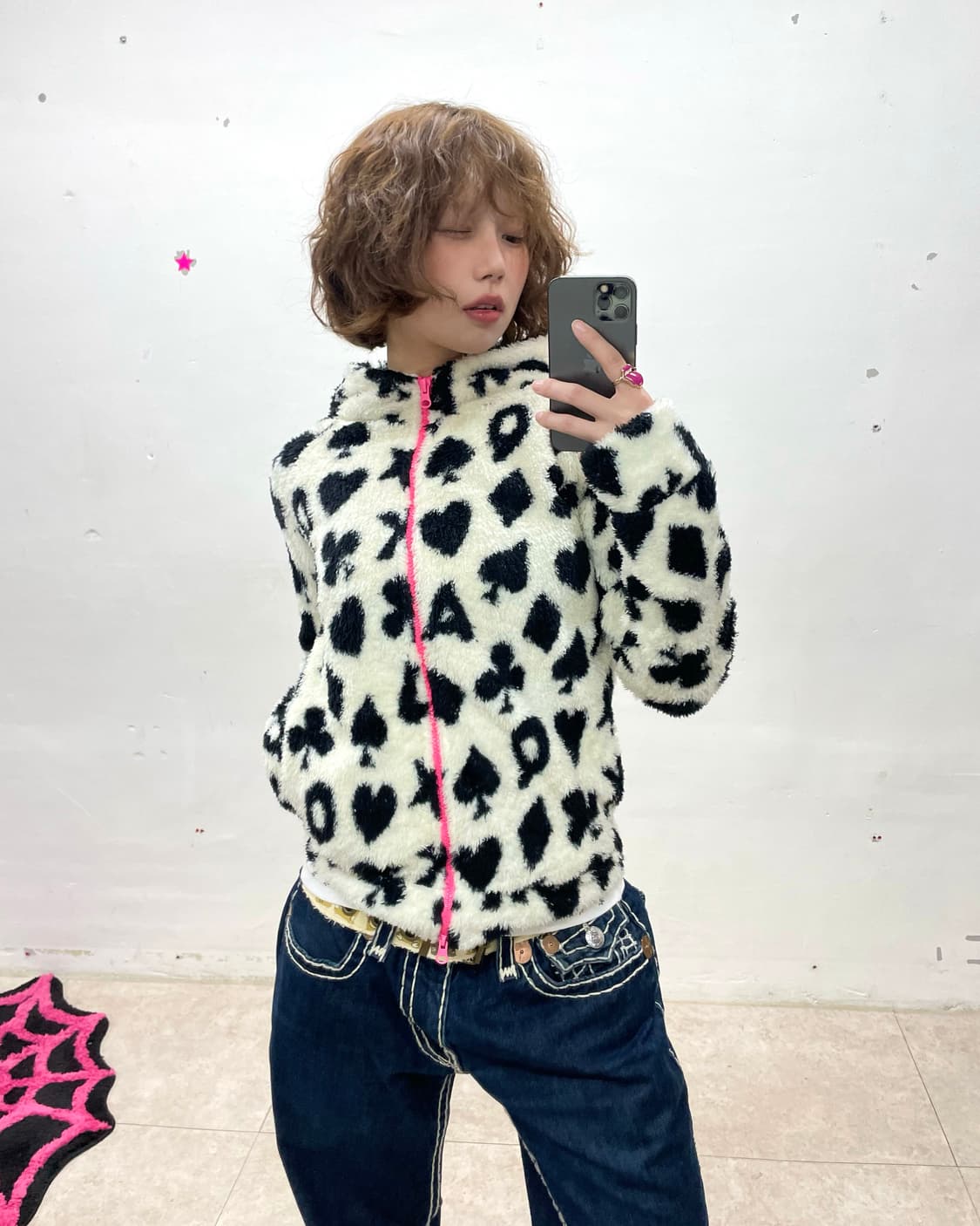 Black and white poker fleece 상품이미지1