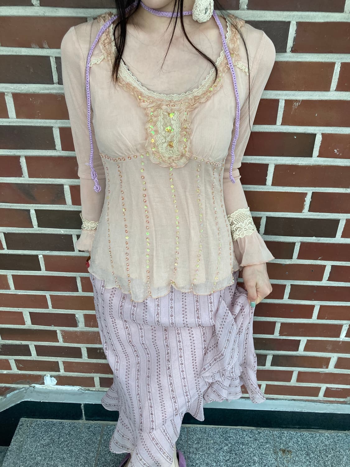 누디살몬 페어리 모리걸 빈티지 코디세트 2pcs 상품이미지7