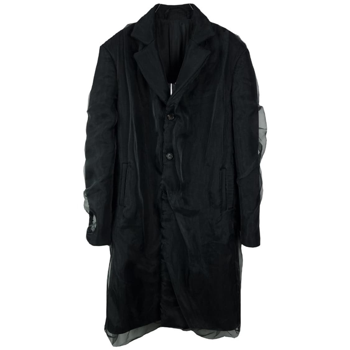 [쿠시코크] 풀 쉬폰 레이어드 셔링 롱 코트 블랙 P01263 상품이미지3