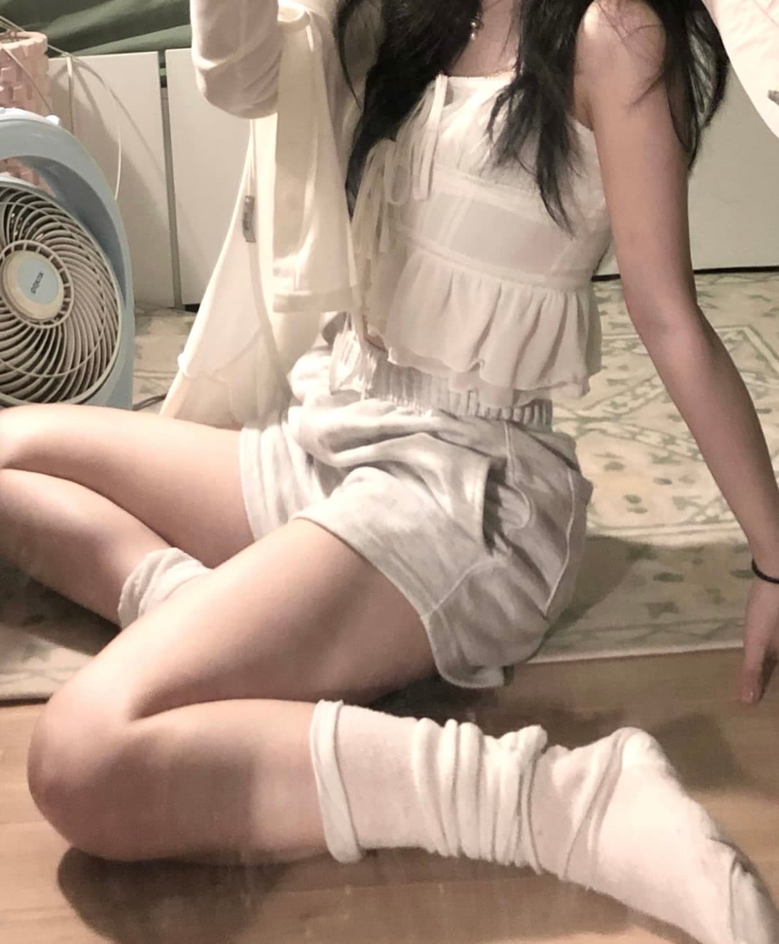 화이트 가디건+백멜란지 숏팬츠 상품이미지1