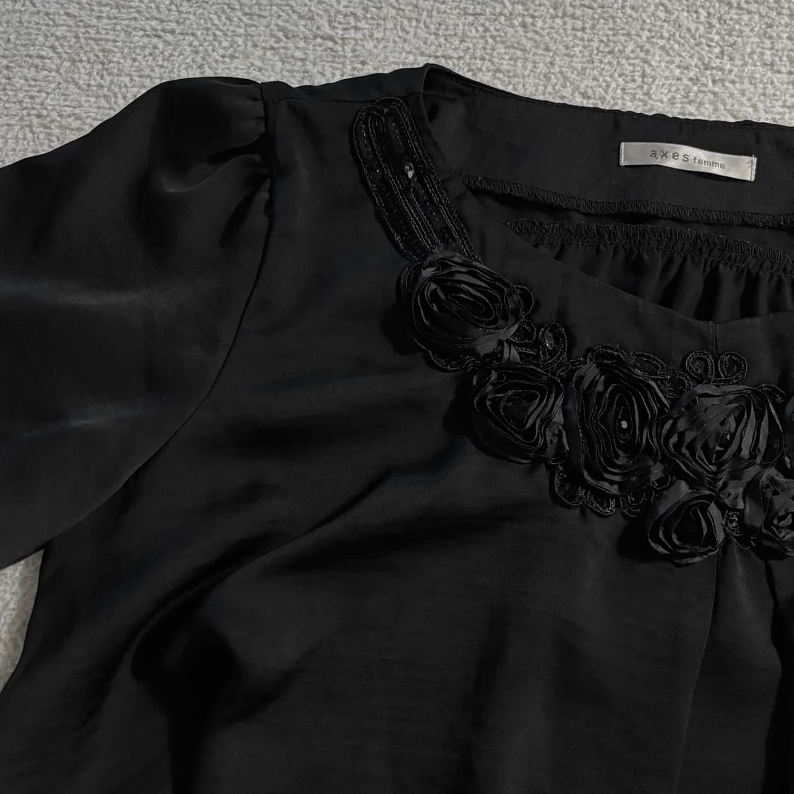 일본빈티지 액시즈팜 블랙로즈 반팔 블라우스 탑 상품이미지2