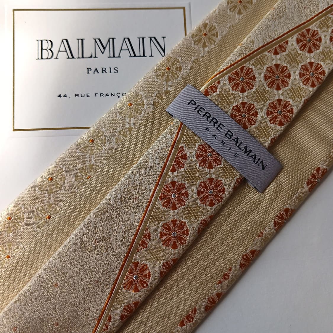 피에르 발망 실크 베이지 패턴 넥타이 9.1cm A+등급 A19829 상품이미지7