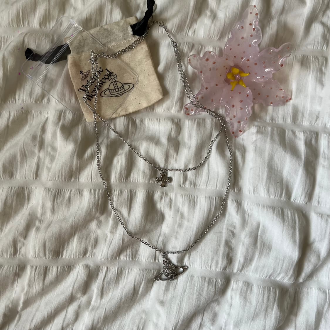 비비안웨스트우드 크리스털 스컬 크로스 더블 체인 네크리스  상품이미지9