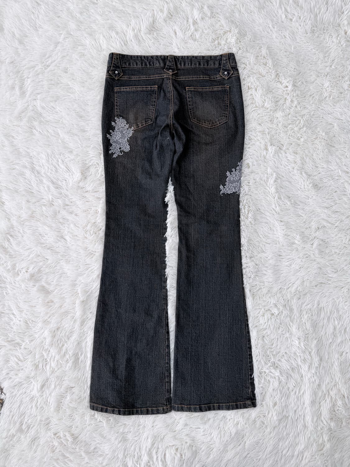 브라운 워시드 레이스 부츠컷 팬츠 상품이미지2