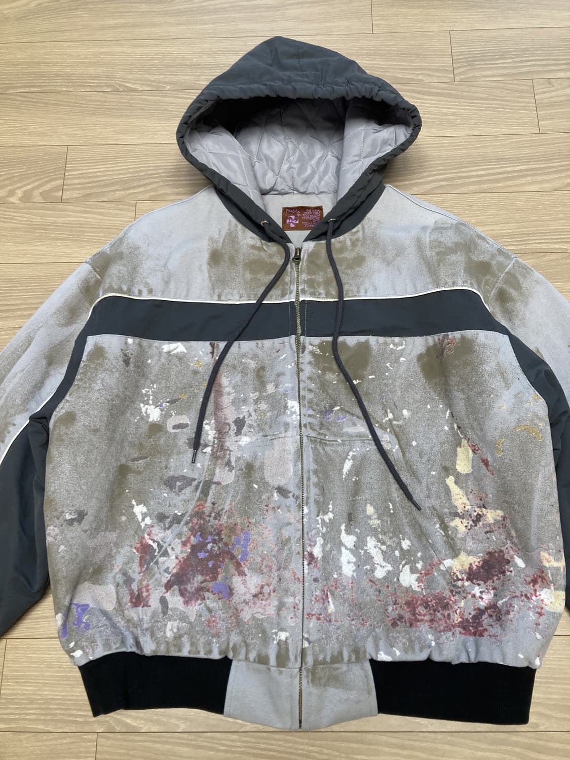 praying 페인트 프린트 캔버스 후디 자켓 상품이미지2