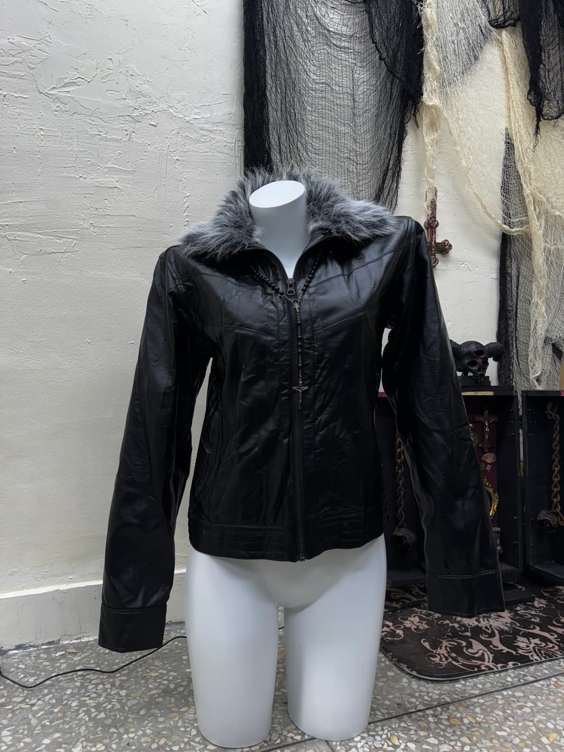 Agate 00s vkei trimming fur faux leather 상품이미지1