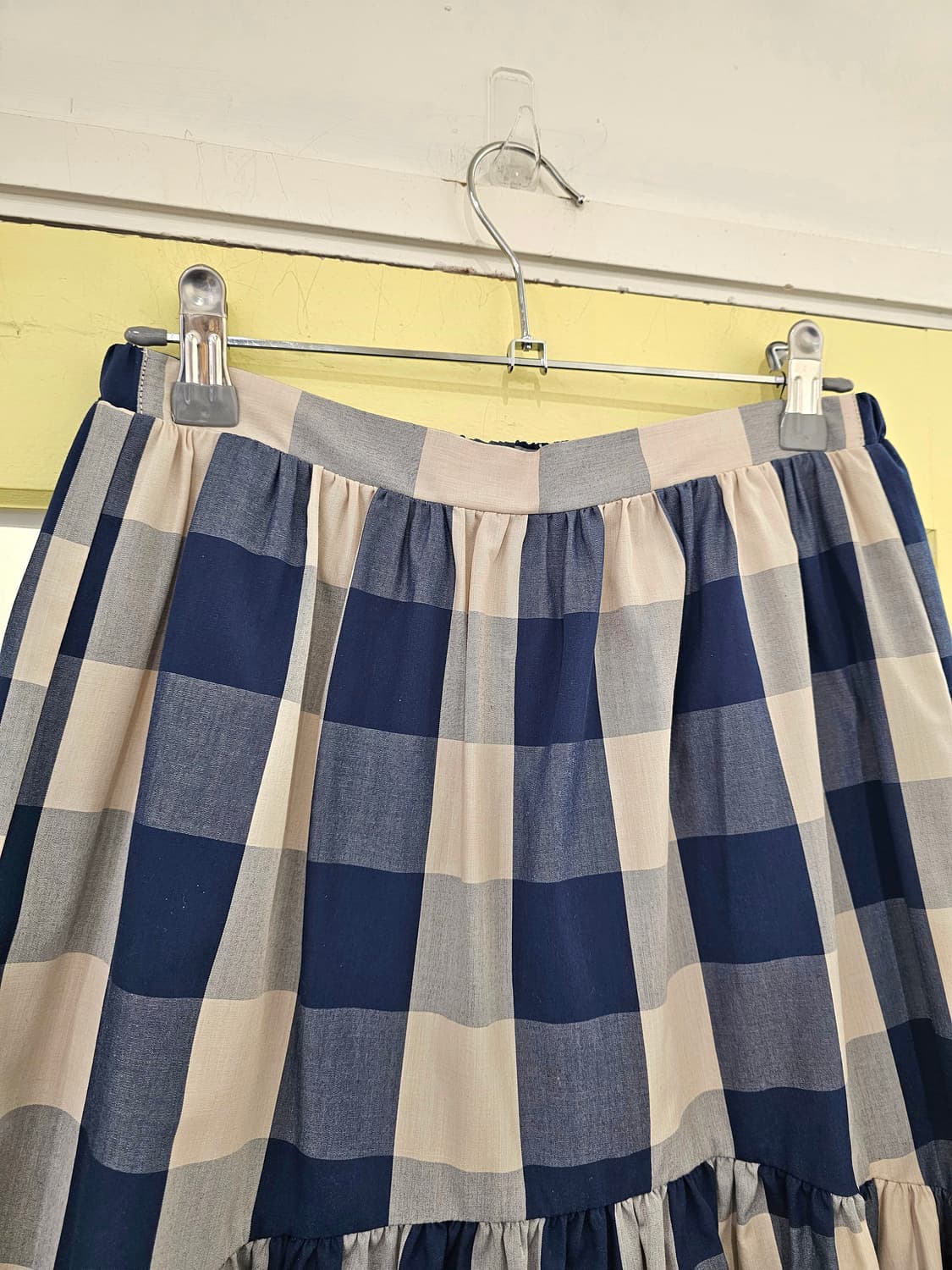 블루 깅엄체크 롱스커트 상품이미지2