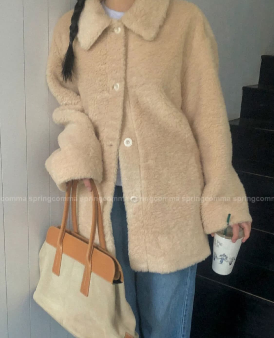 스프링콤마 크리미 덤블 하프 무스탕 코트 상품이미지4