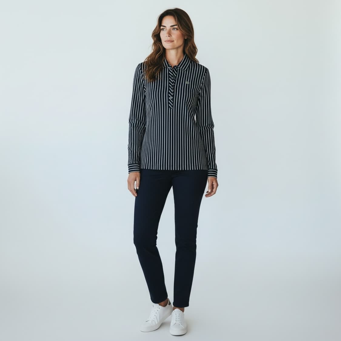 [L] Lacoste 라코스테 우먼즈 스트라이프 긴팔 카라티 상품이미지3